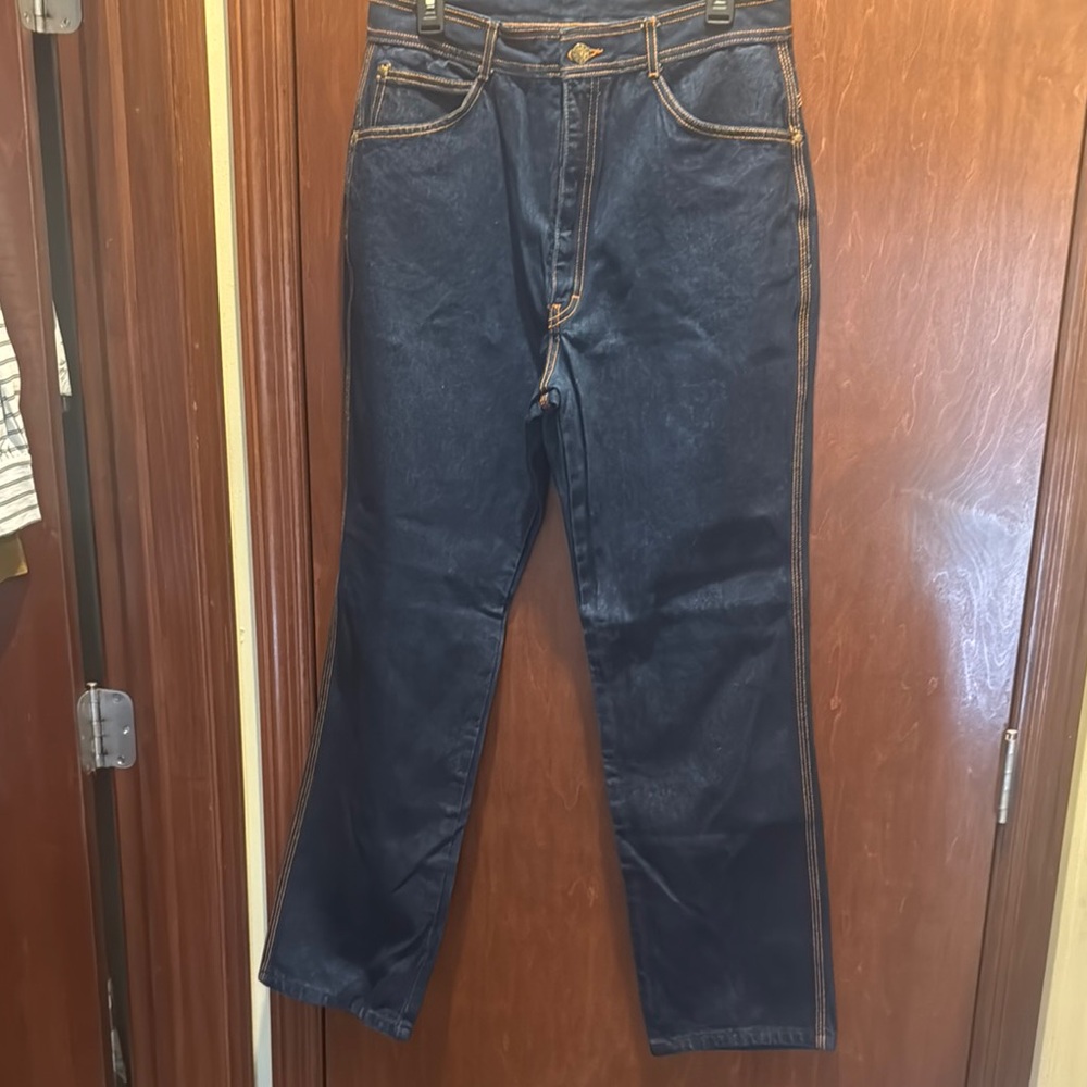 Gitano Blue Straight Jeans with orange stitch detail 30 inch inseam
